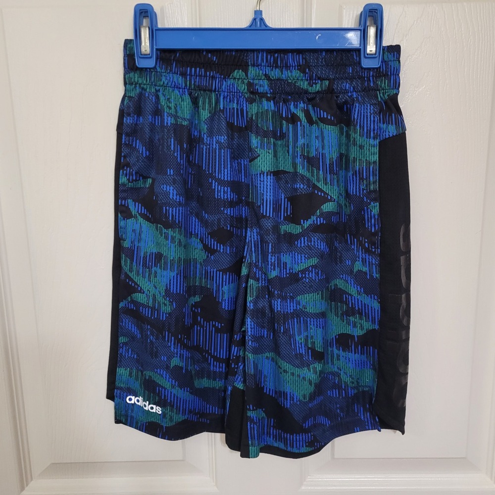Adidas Boys Blue‎ Green Camo Athletic Shorts Size M 10/12 Mesh Basketball Gym
